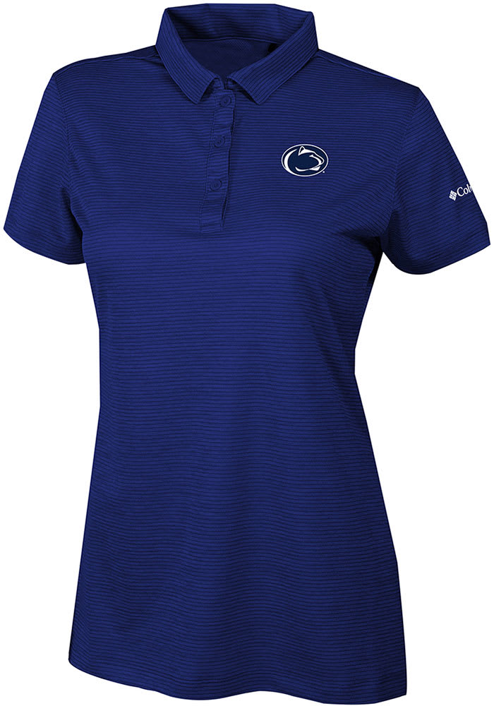 Columbia Penn State Nittany Lions Womens Navy Blue Heat Seal Set II Short Sleeve Polo Shirt Navy Blue 100 POLYESTER Size L