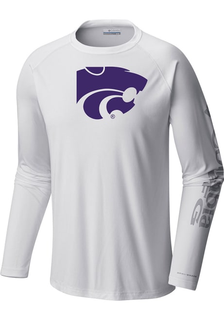 Mens K-State Wildcats White Columbia Terminal Tackle Long Sleeve T-Shirt