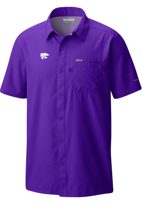 Mens K-State Wildcats Purple Columbia Slack Tide Short Sleeve Dress Shirt