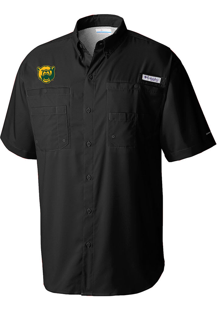 Baylor Bears Mens Columbia Short Sleeve Tamiami Button Down Shirt - BLACK