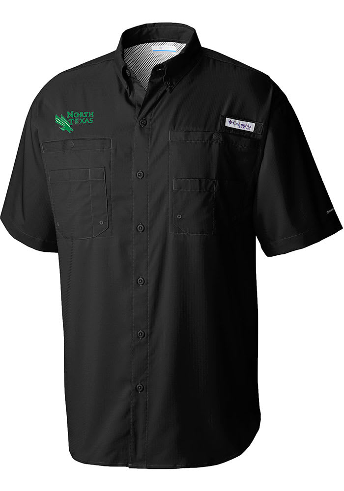 North Texas Mean Green Mens Columbia Short Sleeve BLACK Tamiami