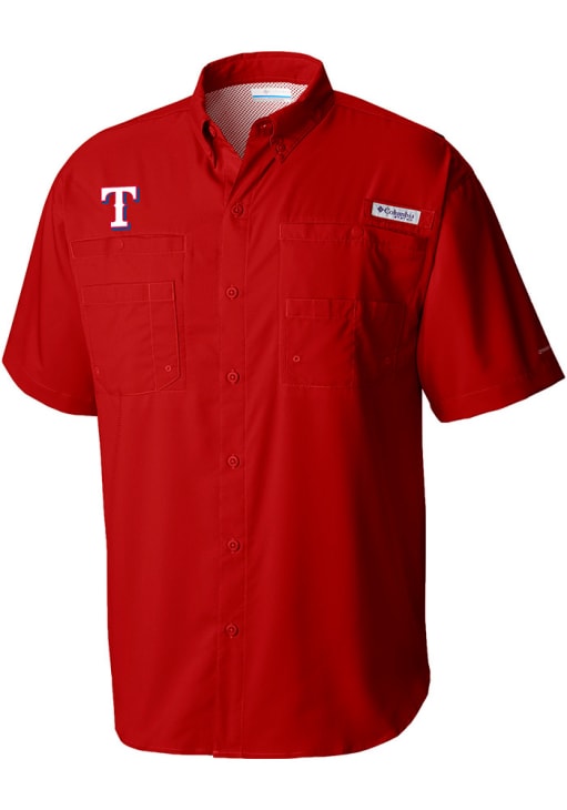 Texas Rangers Columbia Short Sleeve Tamiami Button Down Shirt - Red