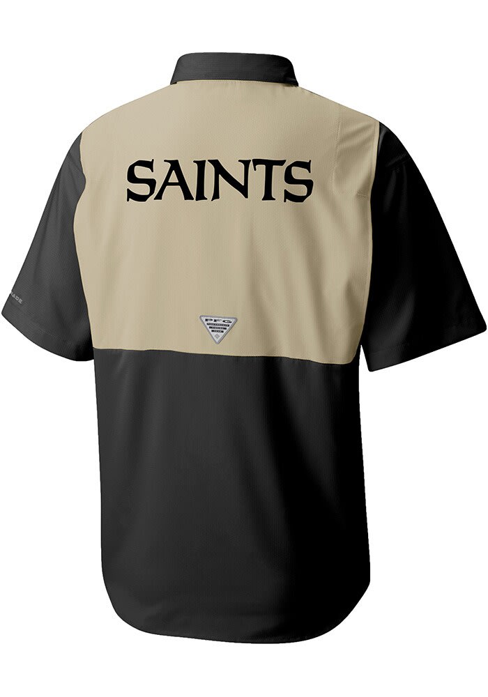 New Orleans Saints Mens Columbia Short Sleeve Colorblocked Tamiami Button Down Shirt BLACK