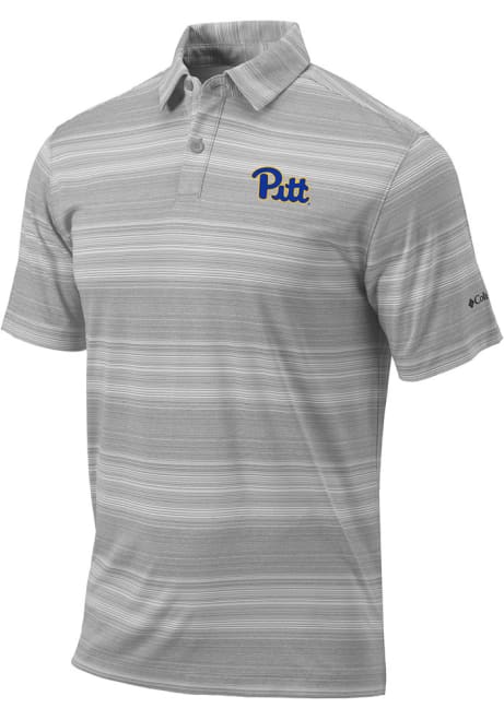 Mens Pitt Panthers Grey Columbia Slide Short Sleeve Polo Shirt