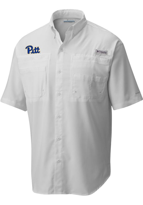 Mens Pitt Panthers White Columbia Tamiami Short Sleeve Dress Shirt