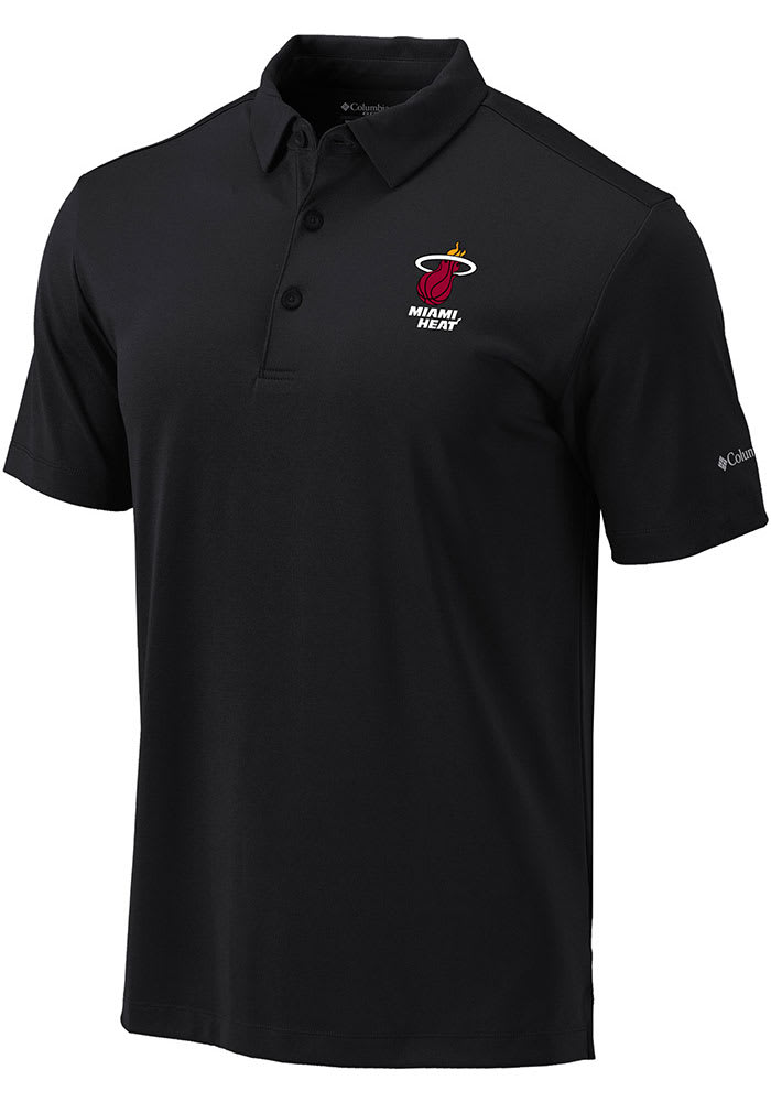 Columbia Miami Heat Mens Heat Seal Omni Wick Drive BLACK Short Sleeve Polo