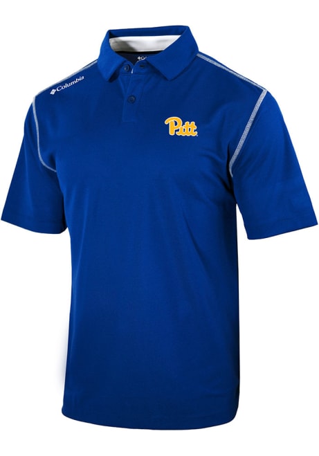 Mens Pitt Panthers Blue Columbia Heat Seal Omni-Wick Shotgun Short Sleeve Polo Shirt