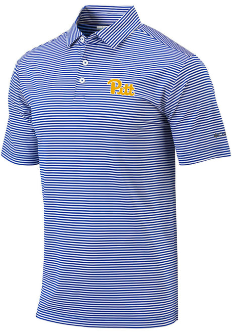 Mens Pitt Panthers Blue Columbia Invite Stripe Short Sleeve Polo Shirt