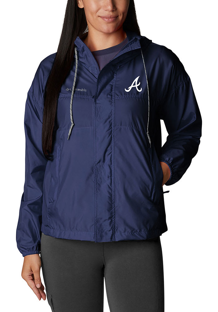 Women s Columbia Navy Atlanta Braves Flash Challenger Full Zip Windbreaker Jacket Size Medium