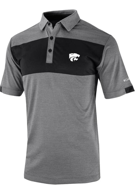 Mens K-State Wildcats Black Columbia Heat Seal Omni Wick Total Control Short Sleeve Polo Shirt