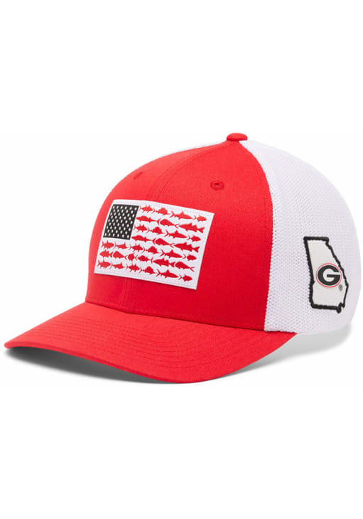 Georgia Bulldogs PFG Mesh Fish Flag Ball Cap Red Columbia Flex Hat
