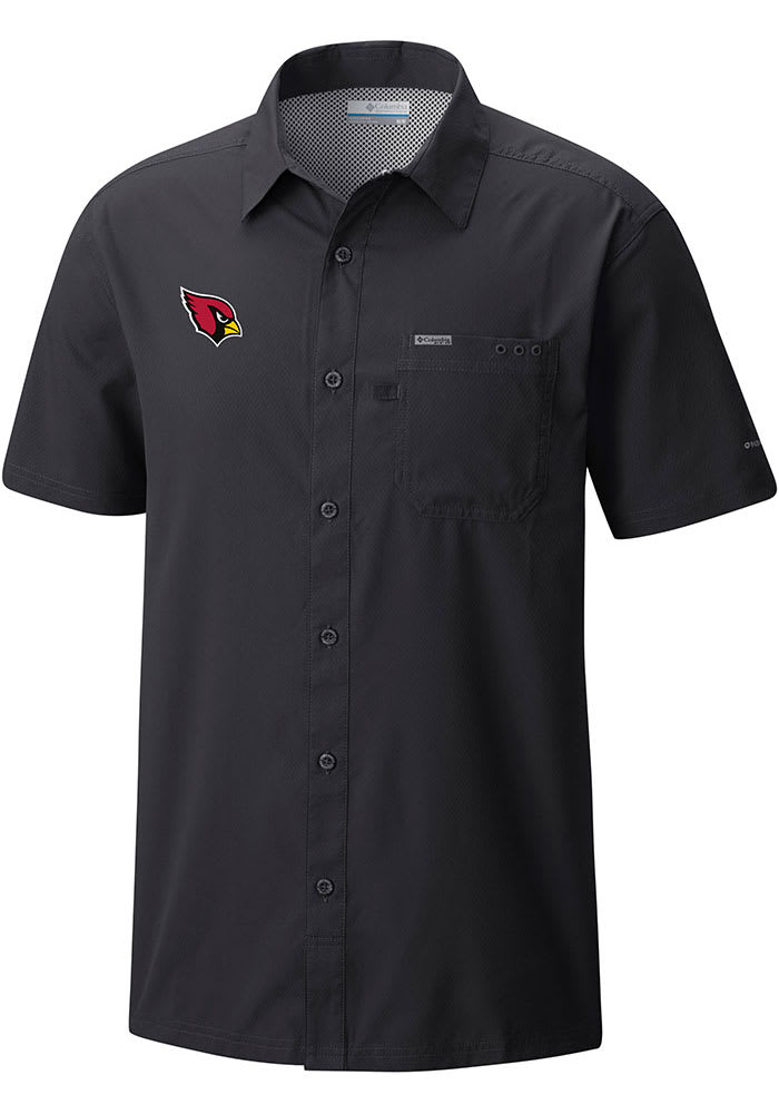 Columbia Arizona Cardinals Mens Black Heat Seal Slack Tide Camp Short Sleeve Dress Shirt