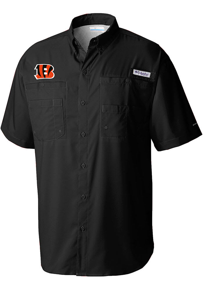 Columbia Cincinnati Bengals Mens Black Heat Seal Tamiami Short Sleeve Dress Shirt