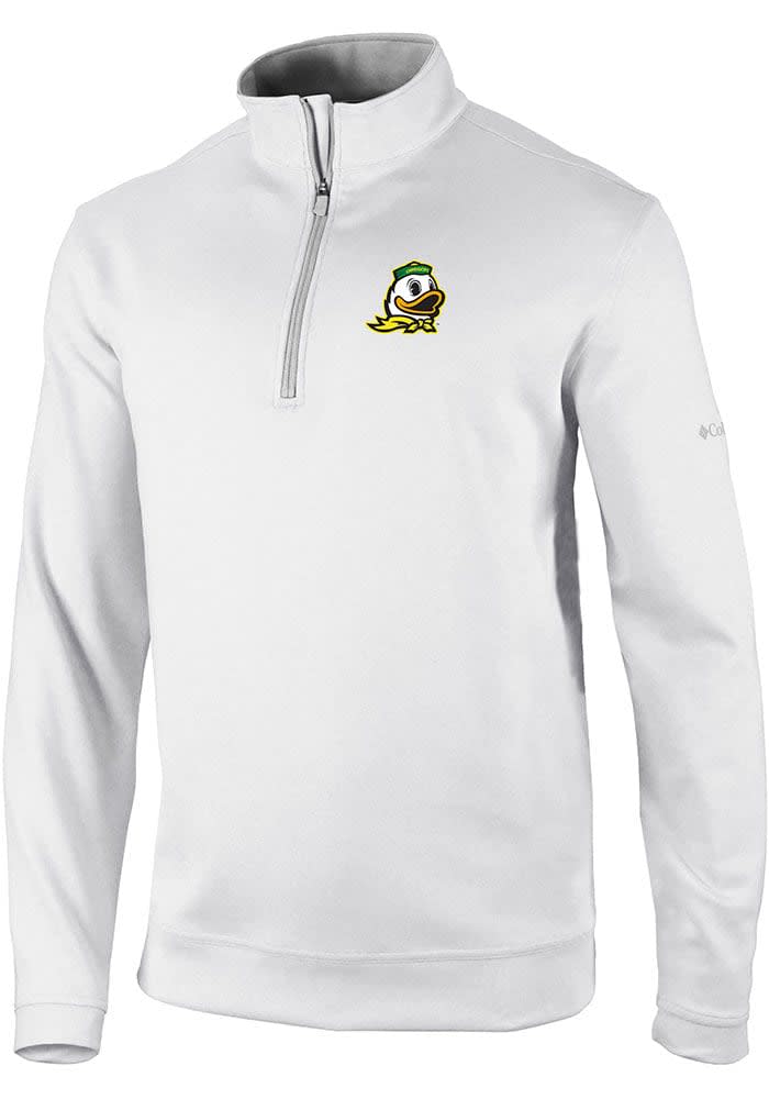 Mens Oregon Ducks White Columbia Heat Seal Omni Wick Wickhams Hills Qtr Zip Pullover