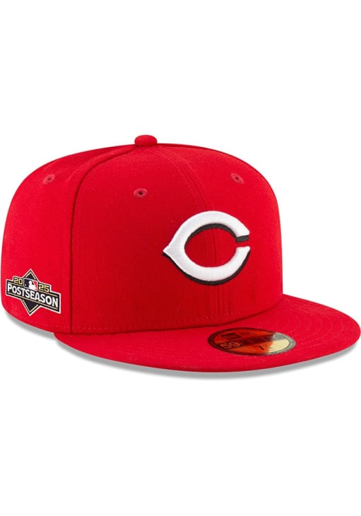 New Era Cincinnati Reds Mens Red 2025 Home Post Season Side Patch 59FIFTY Fitted Hat