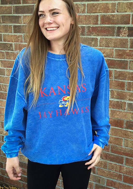 Kansas Jayhawks Womens Blue Corded Style Crew Sweatshirt