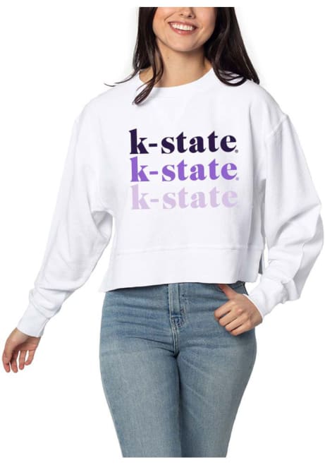 Womens White K-State Wildcats Corded Boxy Crew Sweatshirt