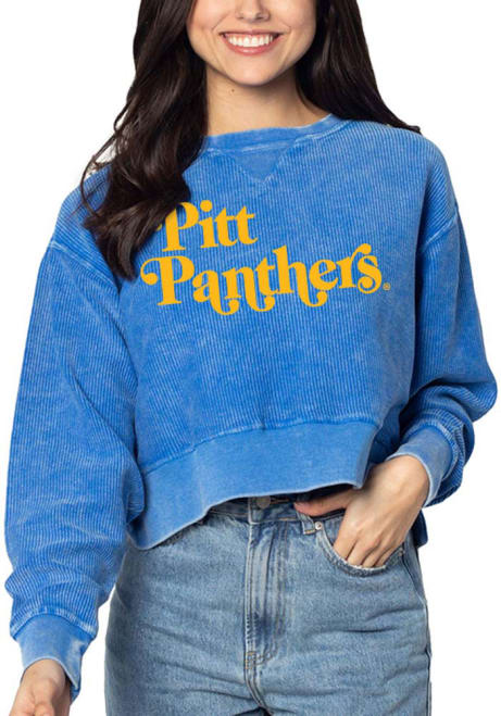 Womens Blue Pitt Panthers Corded Boxy Crew Sweatshirt