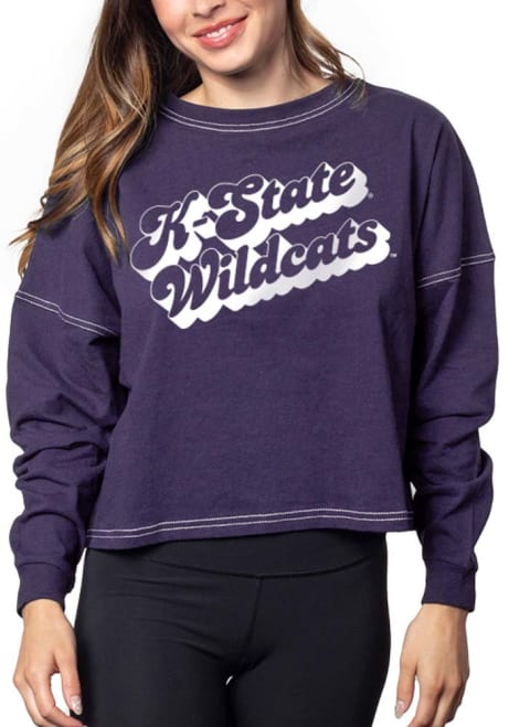 Womens Purple K-State Wildcats Cropped Vintage Jersey LS Tee