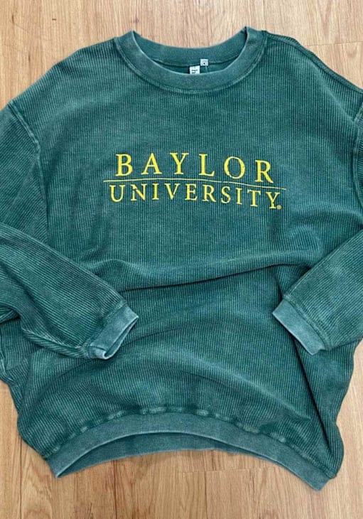 Baylor Bears Womens GREEN Corded Long Sleeve Crew Sweatshirt