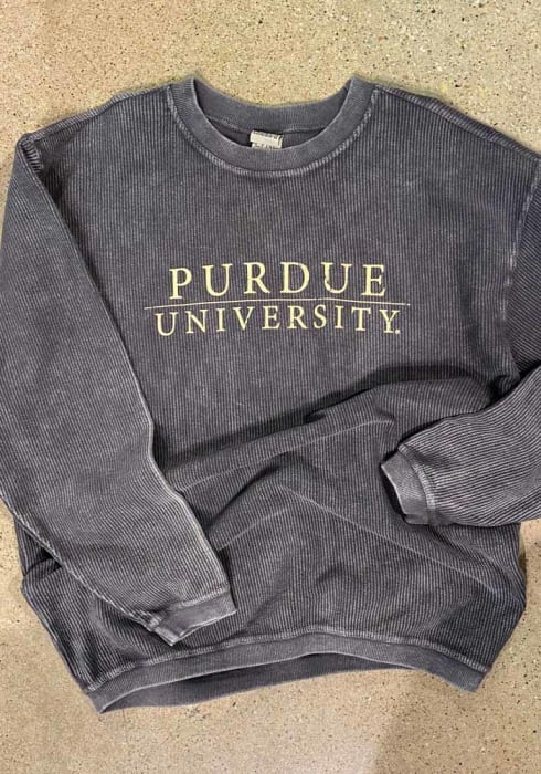 Purdue Boilermakers Womens Charcoal Corded Long Sleeve Crew Sweatshirt