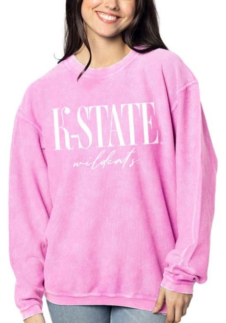 Womens Pink K-State Wildcats Corded Wordmark Crew Sweatshirt