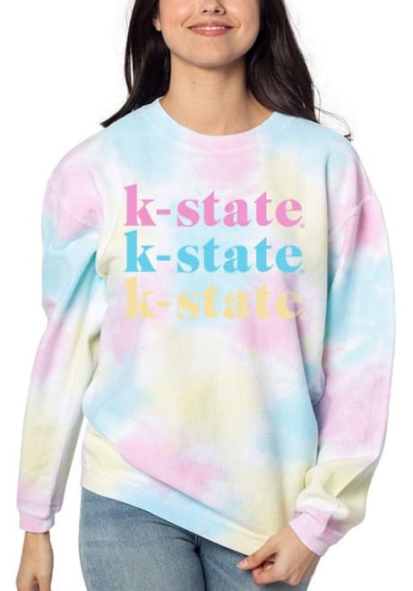 Womens White K-State Wildcats Corded Wordmark Crew Sweatshirt