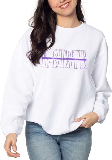 Womens White K-State Wildcats Corded Crew Sweatshirt