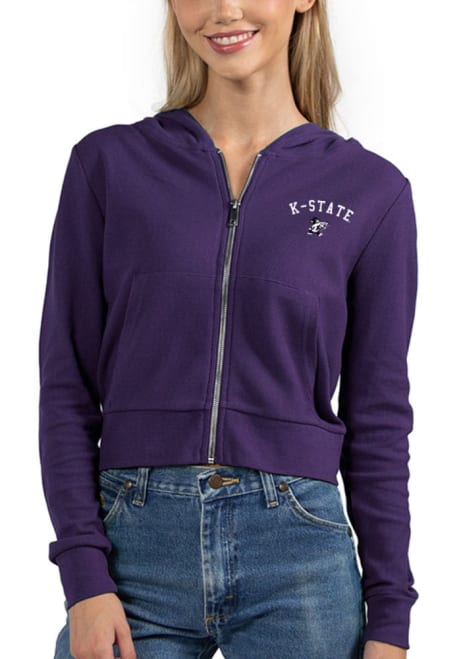 Womens Purple K-State Wildcats Cropped Long Sleeve Full Zip Jacket