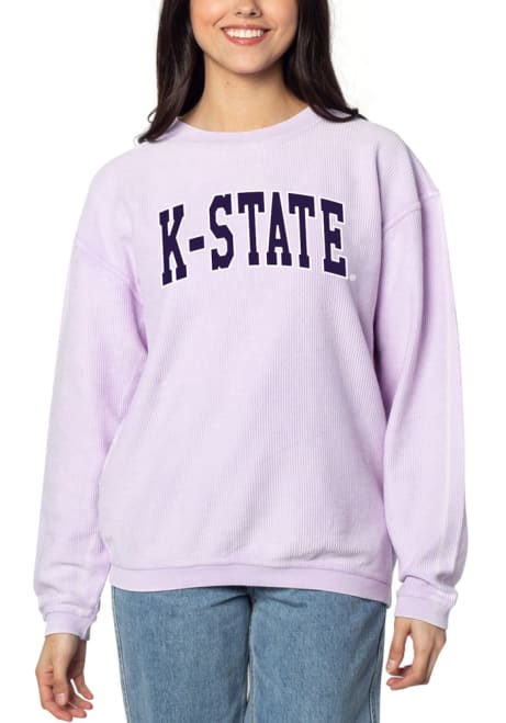 Womens Lavender K-State Wildcats Corded Wordmark Crew Sweatshirt