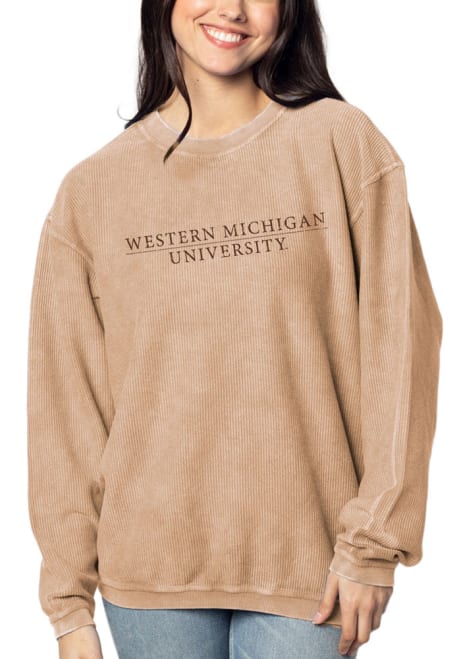 Womens Brown Western Michigan Broncos Corded Crew Sweatshirt