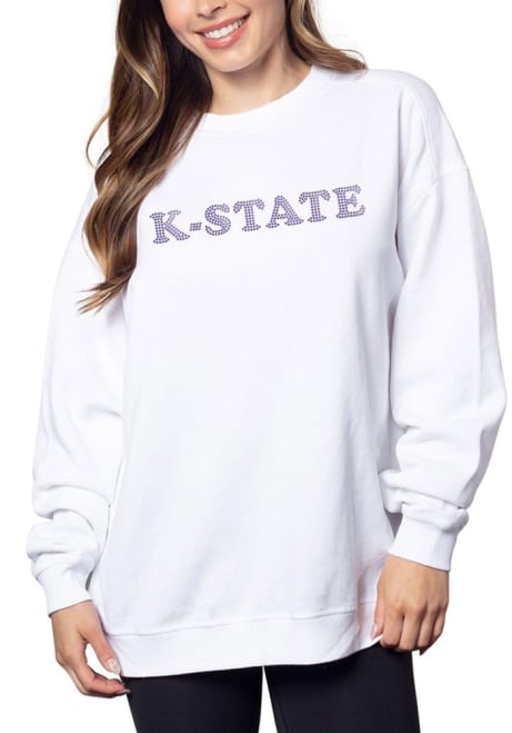 Womens White K-State Wildcats Campus Crew Sweatshirt