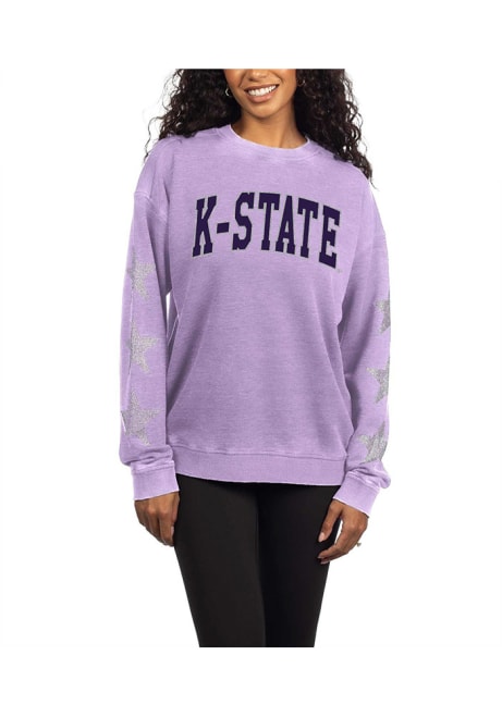 Womens Lavender K-State Wildcats Rhinestone Stars Campus Crew Sweatshirt