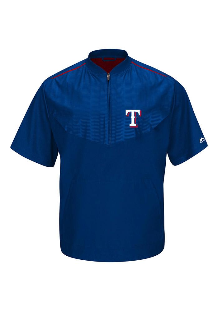 Majestic Texas Rangers Mens Blue On-Field Cool Base Gamer Short Sleeve  Jacket