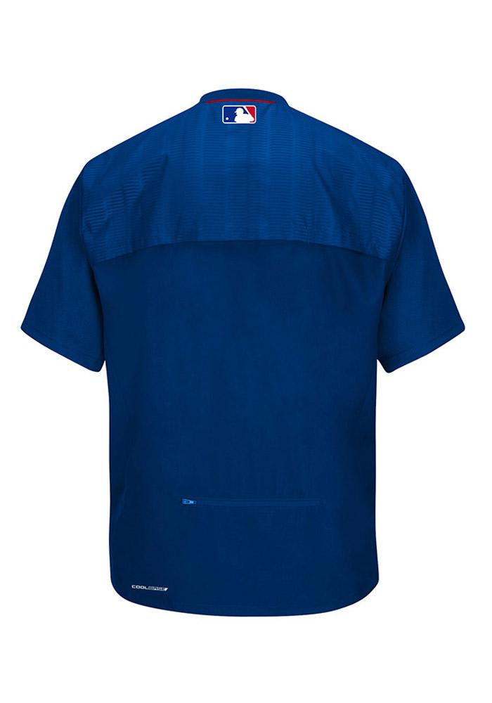 Majestic Texas Rangers Mens Blue On-Field Cool Base Gamer Short Sleeve  Jacket