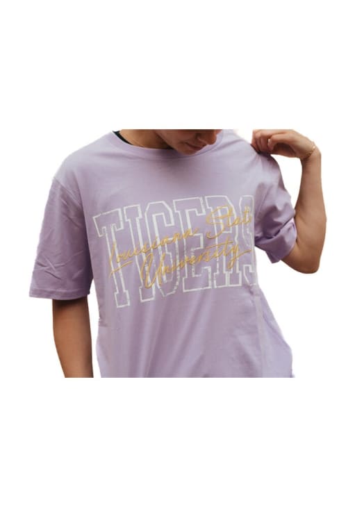 Gameday Social LSU Tigers Womens Lavender Owen Outline Short Sleeve T-Shirt