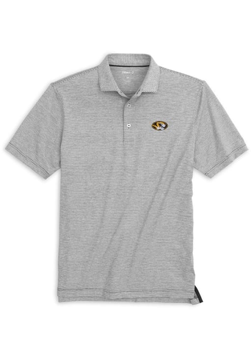 Johnnie O Missouri Tigers Mens Charcoal Lyndon Striped Prep Performance Short Sleeve Fashion Polo