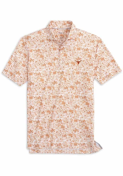 Johnnie O Texas Longhorns Mens Burnt Orange Tailgater 2.0 All Over Print Short Sleeve Fashion Polo