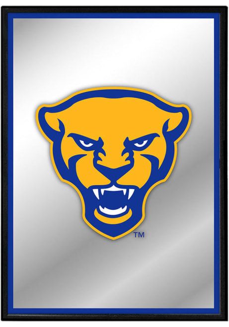 Blue Pitt Panthers Mascot Framed Mirrored Wall Sign