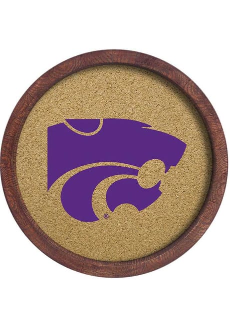 Purple K-State Wildcats Faux Barrel Framed Cork Board Sign