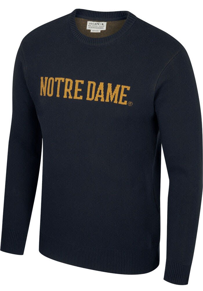 Uscape Notre Dame Fighting Irish Navy Blue Olympic Jacquard Long Sleeve Sweater Navy Blue 55 POLY 45 Cotton Size XL Rally House