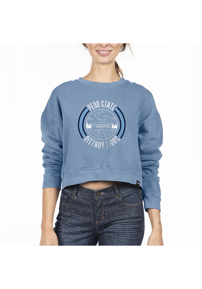 Uscape Womens BLUE Penn State Nittany Lions Fleece Cropped Long Sleeve Crew Sweatshirt