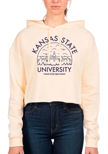 Womens K-State Wildcats White Uscape Fleece Cropped Hooded Sweatshirt
