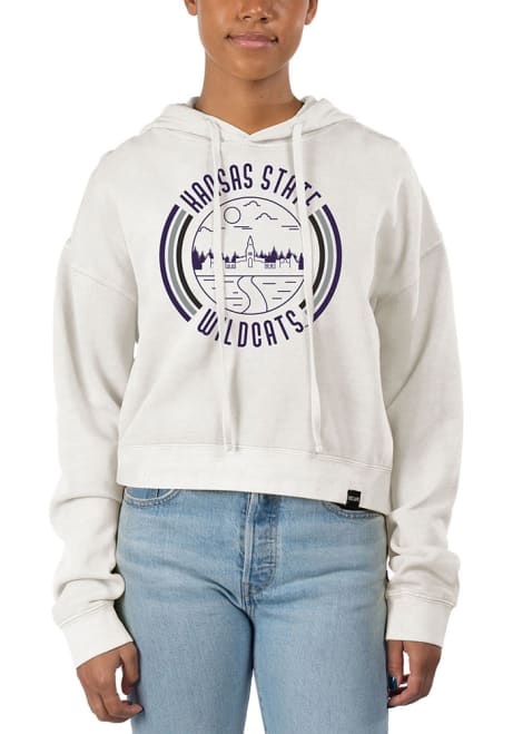 Womens K-State Wildcats Ivory Uscape Pigment Dyed Crop Hooded Sweatshirt