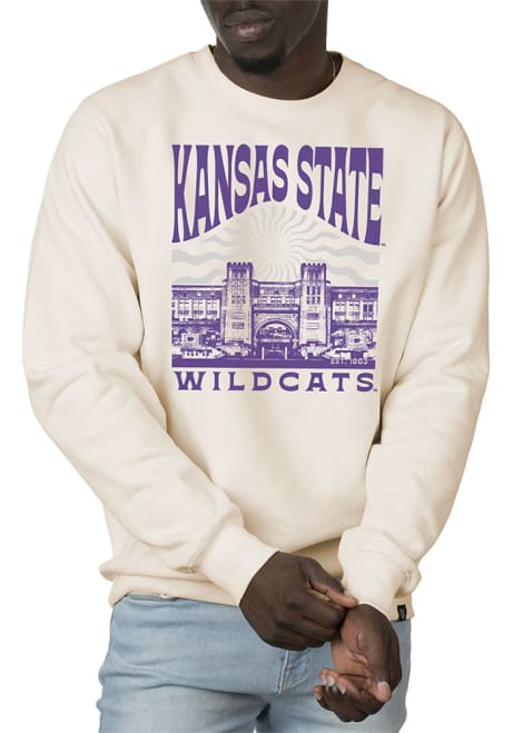 Mens K-State Wildcats White Uscape Premium Heavyweight Sunburst Crew Sweatshirt
