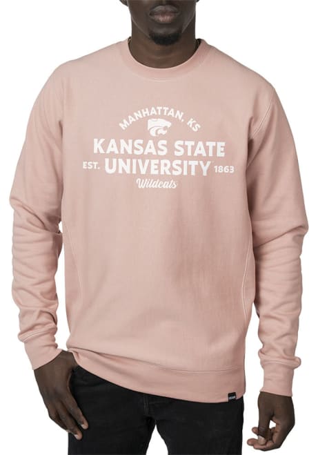 Mens K-State Wildcats Pink Uscape Banner Heavyweight Crew Sweatshirt