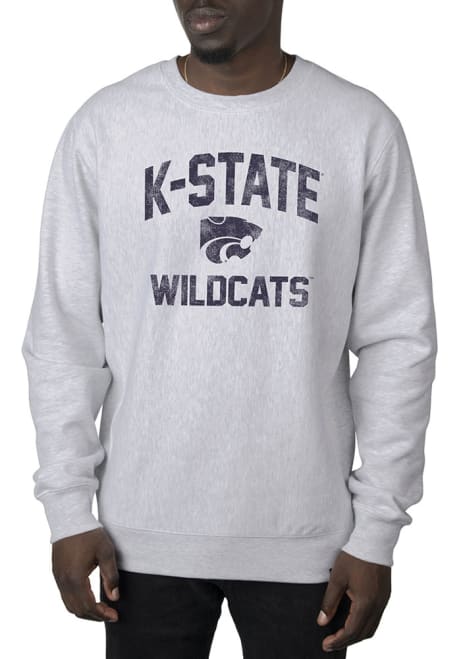 Mens K-State Wildcats Grey Uscape Premium Heavyweight Vintage Crew Sweatshirt