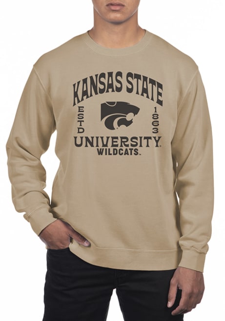 Mens K-State Wildcats Tan Uscape Pigment Dyed Wilder Crew Sweatshirt