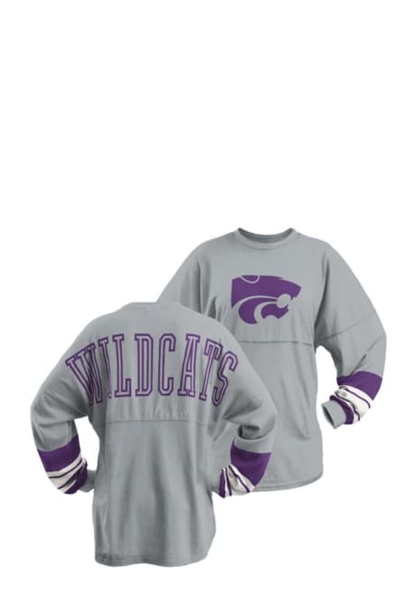 Womens K-State Wildcats Grey Pressbox Dasher LS Tee