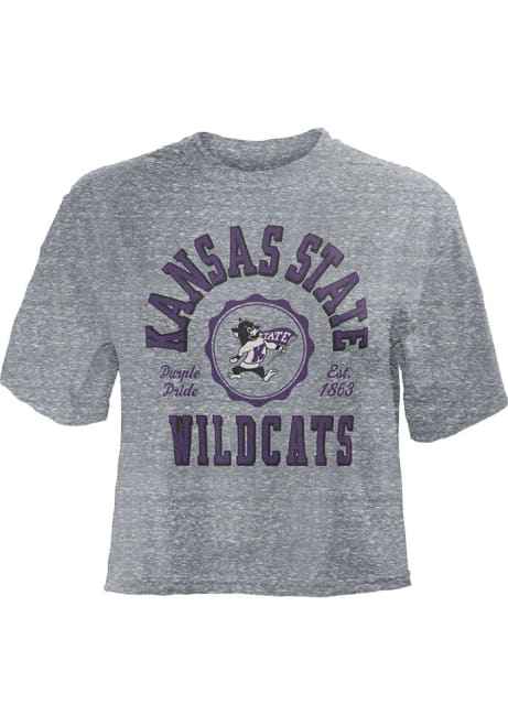 K-State Wildcats Grey Pressbox Bishop Crop Crew Neck Short Sleeve T-Shirt